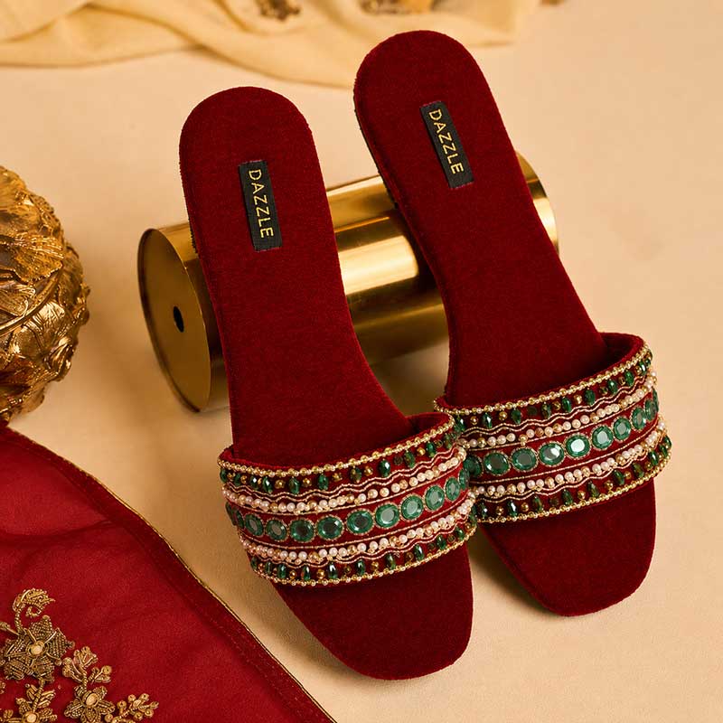 Women's slip-on sandal with multicolor fabric bow, casual ethnic footwear