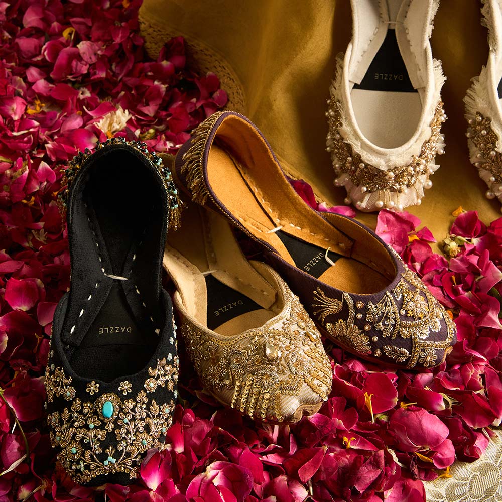 Bridal Shoes Khussa With Anklets White Pearl – Khussa Corner